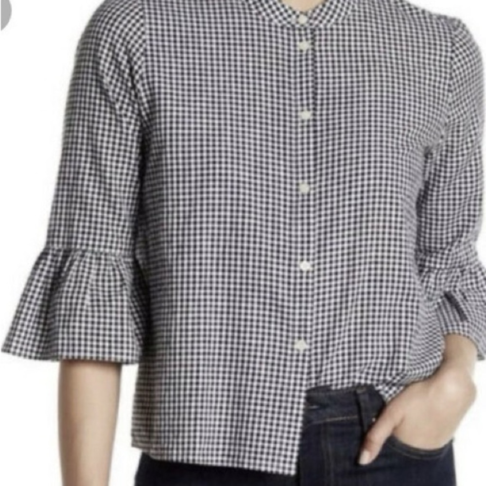 Madewell Black and White Gingham Button Down Shirt with Bell Sleeves Size XS